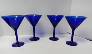 4er Set Vintage Kobaltblau Martini Cocktailgläser mit Fuß 7' Hoch 4' Top - Bild 1 von 8
