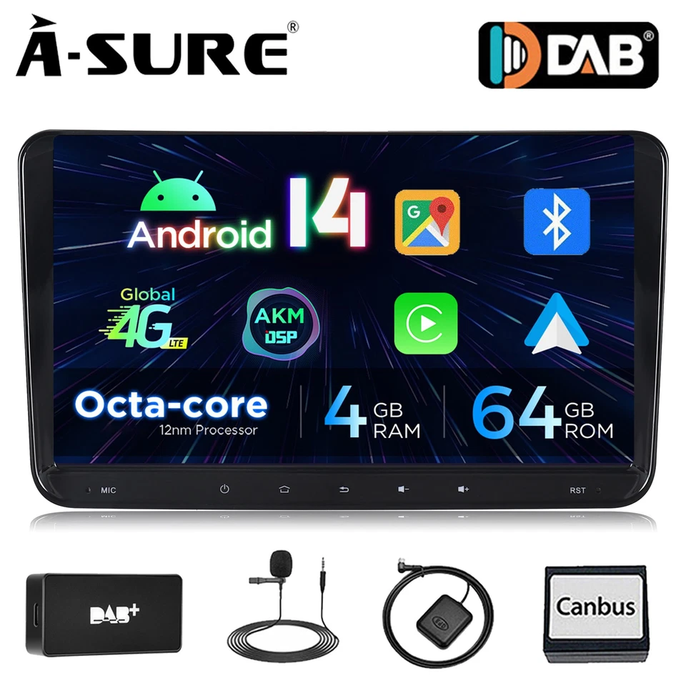 DAB+ 4+64G Android14 Autoradio Carplay Für VW GOLF 5 6 Passat Touran Tiguan Polo - Bild 1 von 4