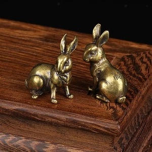 1Pair Brass Bunny Figurine Miniature Desktop Ornament Rabbit Statue Sculpture - Picture 1 of 3