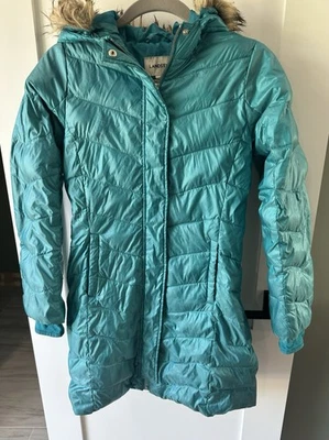 Chaqueta Parka de Invierno Lands’ End Niñas Plumón M 10/12 Capucha de Piel Sintética Azul Teal Puffer Foto 1 de 4