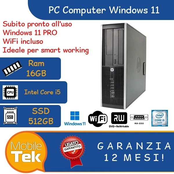 PC COMPUTER DESKTOP FISSO RICONDIZIONATO HP WINDOWS 11 COR I5 16GB RAM 512GB SSD - Immagine 1 di 1