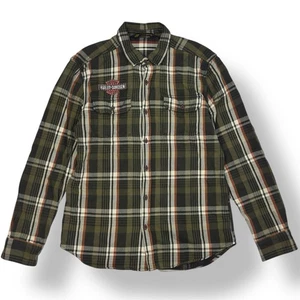 Harley Davidson Flannel Shirt Jacket Mens Size L Heavyweight Plaid Embroidered - Picture 1 of 9