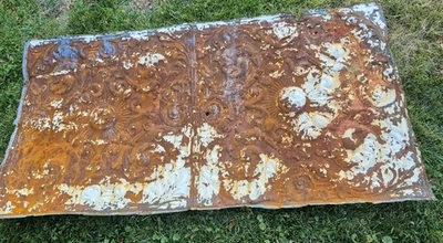 VINTAGE TIN METAL CEILING PANEL 48.5" X24" FLOWER DESIGN - Image 1 of 4