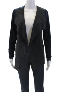 Cardigan maglione donna Elie Tahari aperto davanti bordo scamosciato lana navy taglia media - Foto 1 di 9