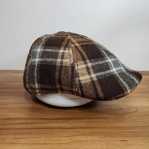 Gorra plana de lana Woolrich Newsboy Cabbie marrón a cuadros sombrero conductor talla XL - Imagen 1 de 7
