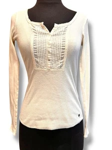 L.O.G.G. H & M Y2K Ivory Lagenlook Long Sleeve Henley Top Shirt Size S - Picture 1 of 7