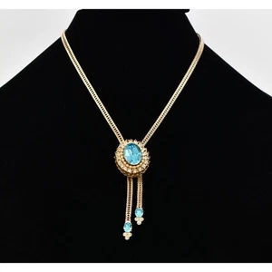 Collana Coro Vintage Cristallo Collare Strass Blu Oro Pegaso Firmato BinBD - Foto 1 di 13