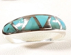 925 STERLING SILVER 6 STONES V SEGMENTS STACK STYLE TURQUOISE SIZE 10 RING 2.4g - Picture 1 of 5