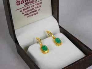 Easter Gift For Her 2.20CT Natural Green Emerald Drop Dangle 14K Yellow Gold - Picture 1 of 11