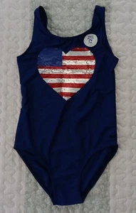 Osh Kosh B'gosh Girls Swimsuit 1 Piec Blue 4th of July Stars Heart Size 14 Girls - Picture 1 of 6