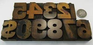 Vintage large letterpress wood type numbers 0-9 and $. Beautiful patina! - Picture 1 of 6