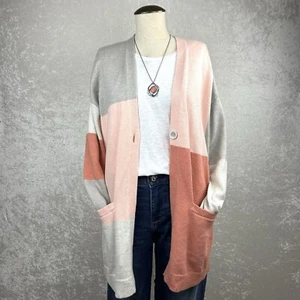 J. Jill Color Block Cardigan Sweater - Petite PS, Peach Tan - Picture 1 of 19