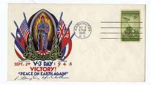 DOUGLAS MACARTHUR SIGNATURE ON A FINE V-J DAY FLUEGEL COVER - Picture 1 of 2