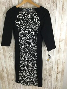 NEW Chaps Black White 3/4 Sleeve Paneled Stretch Dress Size 4 small Easy Care - Picture 1 of 8
