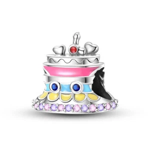 MULA European Fine 925 Silver Charm AAA CZ Enamel Cute Cake For Women Bracelet - Picture 1 of 6
