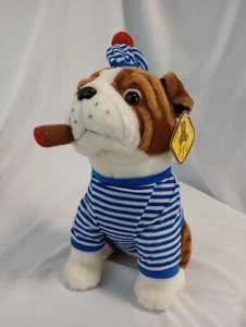 Shalom Toy Co Bulldog Plush Dog w/ Cigar Blue White Outfit Stuffed Animal 13" - Picture 1 of 8