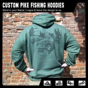 Pike fishing hoodie quality permanent ink Predator Crew River Custom Name inc. - Picture 1 of 2