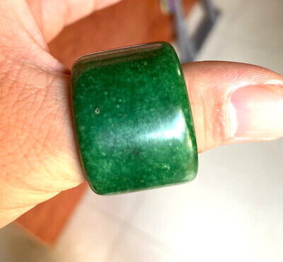 Exquisite Chinese Dark Jade Green Jade Handmade Spanner Thumb Ring 12-13# • 16.62$