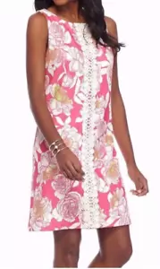 Jessica J Howard Pink Floral Dress Size 18 Crochet Front Stretch Knit Sheath - Picture 1 of 18