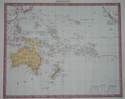 MAPA ORIGINAL AUSTRALIA PAPÚA NUEVA GUINEA GUAM HAWAII TASMANIA NUEVA ZELANDA 1855 Foto 1 de 4