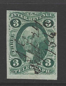 Bigjake: R-19a, 3 cent Telegraph - imperf. - 1st Revenue Issue - Picture 1 of 2