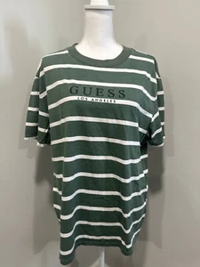 VINTAGE Guess Striped Shirt Adult Large Green White Logo Embroidered 90s Mens - Picture 1 of 6