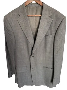 Oscar de la Renta 44R Beige Herren Kariert 100% Wolle Blazer Sport Mantel Anzug Jacke - Bild 1 von 11