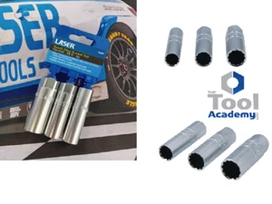 Laser 7295 Thin Wall Walled Spark Plug Socket 3pce Set 14mm 16mm 18mm Plugs LL - Picture 1 of 3