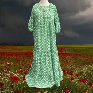 Green Floral Boho Tiered Modest Floaty Maxi Dress Size XXL Chest 44 UK 20 - Picture 1 of 3