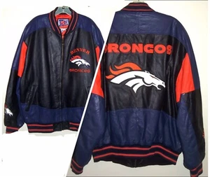 CHAQUETA DE CUERO CON CREMALLERA DENVER BRONCOS NFL G-III CARL BANKS DE COLECCIÓN AÑOS 90 2XL ¡BONITA! - Imagen 1 de 9