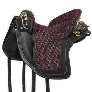 Handmade Spanish Horse Saddle leather With Brown Cow Sued Size 17" inch - Picture 1 of 4