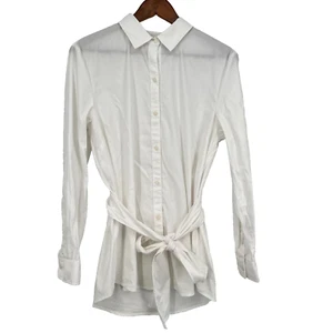 UNTUCKit Damen L Minikleid Tunika weiß Langarm Stretch Knopfleiste Bindeband Taille - Bild 1 von 12