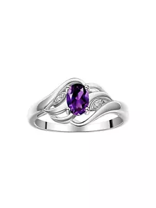 RYLOS 14K White Gold Ring, 6x4mm Birthstone & Diamonds, Women’s Sizes 5-10 - Picture 1 of 30