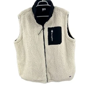 Men’s 2X Champion reversible cream sherpa vest black winter fall layering - Picture 1 of 9