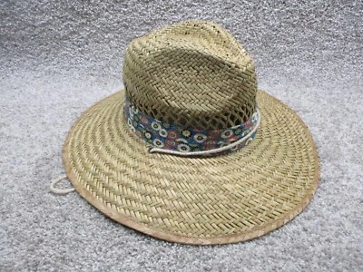 Signatures Straw Hat Floral Band String Neck Tie Brim to Brim 17" Head 8.25" - Image 1 of 4