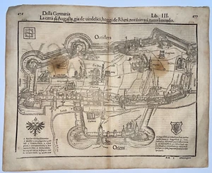 AUGSBURG GERMANY 1558 SEBASTIAN MUNSTER LARGE ANTIQUE ENGRAVED PLAN - Picture 1 of 5