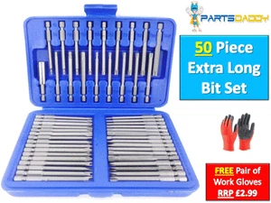 50 Piece Hex Star Torx Extra Long Security Bits Spline Flat Screwdriver Set 6-20 - Picture 1 of 3