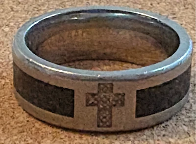 Classic Stainless Melee Diamond Cross Wedding Band Men Sz 9.75 Anniversary Ring - Image 1 of 4