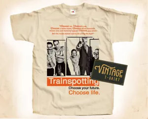 Trainspotting Natural color Vintage T Shirt for Men Woman DTG Size S-5XL - Picture 1 of 5