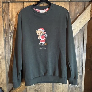Denim & Flower Men Ricky Singh Merry Christmas Bear Long Sleeve Sweatshirt Large - Picture 1 of 8