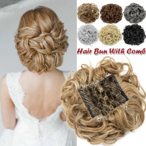 X-LARGE Curly Wedding Chignon Clip in THICK Hair Piece Messy Bun Updo Extensions - Picture 1 of 31