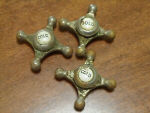 Vintage Cold Water Knobs Faucet Handles For Sink / Tub Lot of 3 Metal/Ceramic
