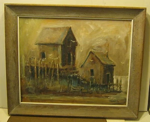 Impressionistic Oil on Wood FISHING SHACKS Signed!! NEW HARBOR Maine Dated 1966! - Picture 1 of 5