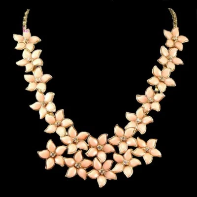 Chiaro Corallo Oro & Cristallo Estate Fiori Gruppo di Collare Grande - Immagine 1 di 4