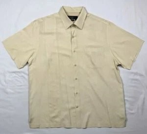 Nat Nast American Fit Herren Large elfenbeinfarben Fischgrätmuster S/S Seide Button-Down Hemd B9 - Bild 1 von 12