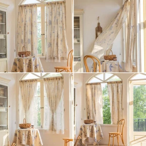 1pc Vintage Half Curtain Kitchen Cafe Curtain Cabinet Window Drape Living Room - Picture 1 of 30