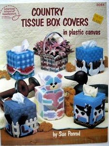 ASN 3051 COUNTRY TISSUE BOX COVER plastic canvas booklet 18pg 1988 - Bild 1 von 3