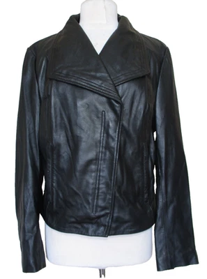 Chaqueta de moto Badgley Mischka de cuero negra para mujer L Foto 1 de 4