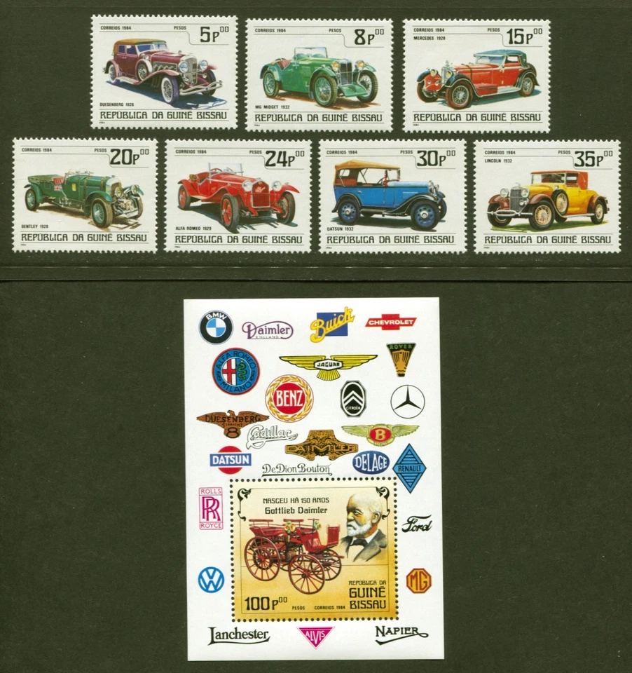 Guinea-Bissau, Scott# 545-52, Vintage Cars / Automobiles, 1984 VF MNH Set of 8 - Image 1 of 1