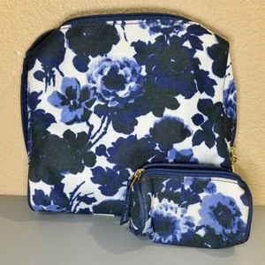 Estee Lauder Floral Cosmetic Bag Blue Roses Zip Large Extra Mini Bag Included - Picture 1 of 17